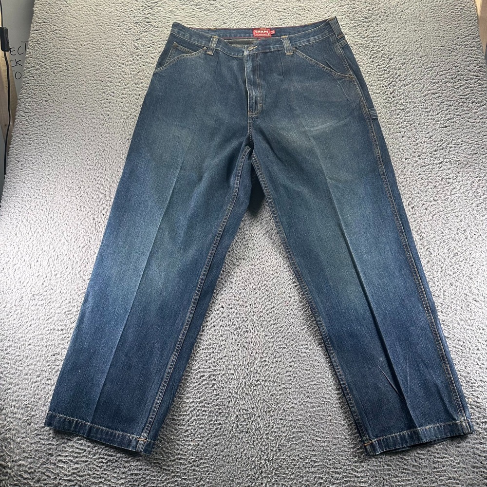 Chaps Jeans Mens 36x30 Blue‎ Cotton Denim Straight Leg Baggy Carpenter Workwear